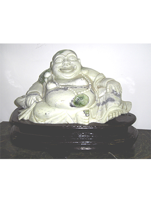 White & Green JADE sitting Buddha on wood pedestal